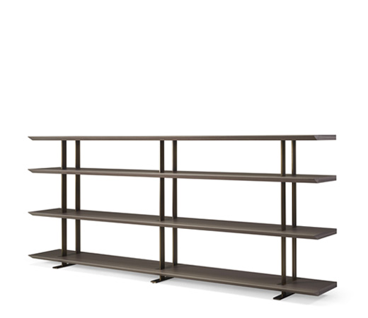 Cora is a wooden modular bookcase with bronze details, from Promemoria's Indigo Tales collection | Promemoria