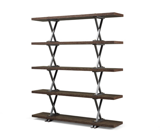 X Libreria is a wooden modular bookcase with bronze supports shaped like and X, from Promemoria's catalogue | Promemoria