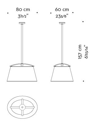 Dimensioni di Pia, lampada a sospensione in bronzo a LED con paralume bordato a mano, del catalogo di Promemoria | Promemoria