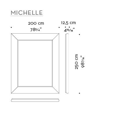 Dimensions of Michele, a large mirror with a wooden frame from the Promemoria's catalogue | Promemoria