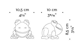 Dimensions of Rana Candela, a candle shaped like a frog, Promemoria's mascot, available in several colors, from Promemoria's catalogue | Promemoria