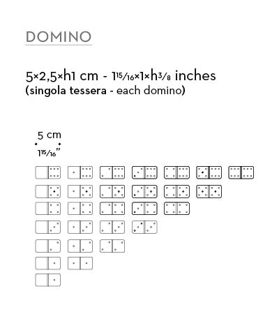 Dimensions of wooden game set of dominoes available with leather box, from Promemoria's catalogue | Promemoria