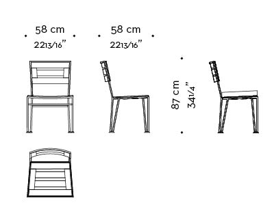 Dimensions of Cernobbio, an outdoor bronze chair without armrests, from Promemoria's outdoor calatague | Promemoria