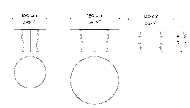 Dimensioni di Erasmo, tavolo da pranzo da esterni con base in bronzo e top in marmo, del catalogo da esterni di Promemoria | Promemoria