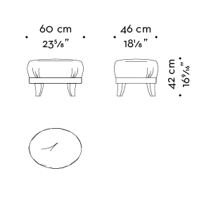 Dimensions of Gacy, a wooden pouf covered in fabric or leather, from Promemoria's catalogue | Promemoria