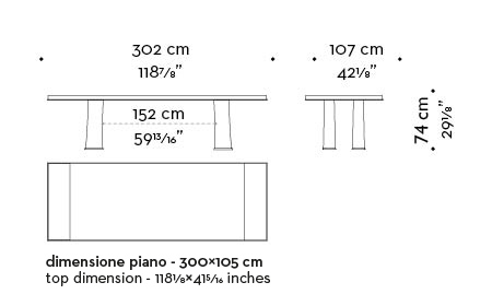 Dimensioni di Andalù, tavolo da pranzo in legno con profilo e piedini in bronzo, del catalogo di Promemoria | Promemoria