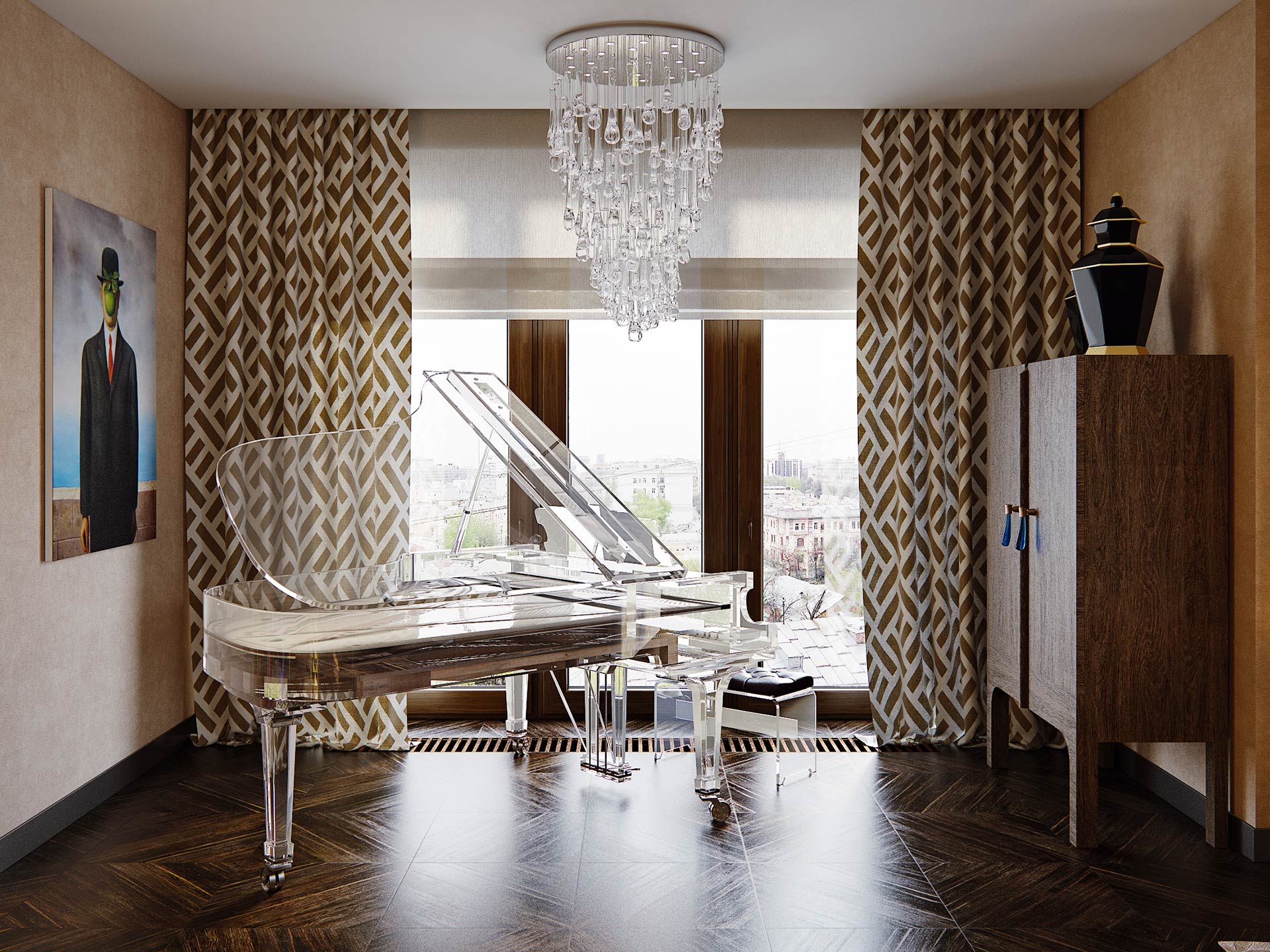 Sala del pianoforte di una residenza privata a Mosca arredata con Promemoria | Promemoria
