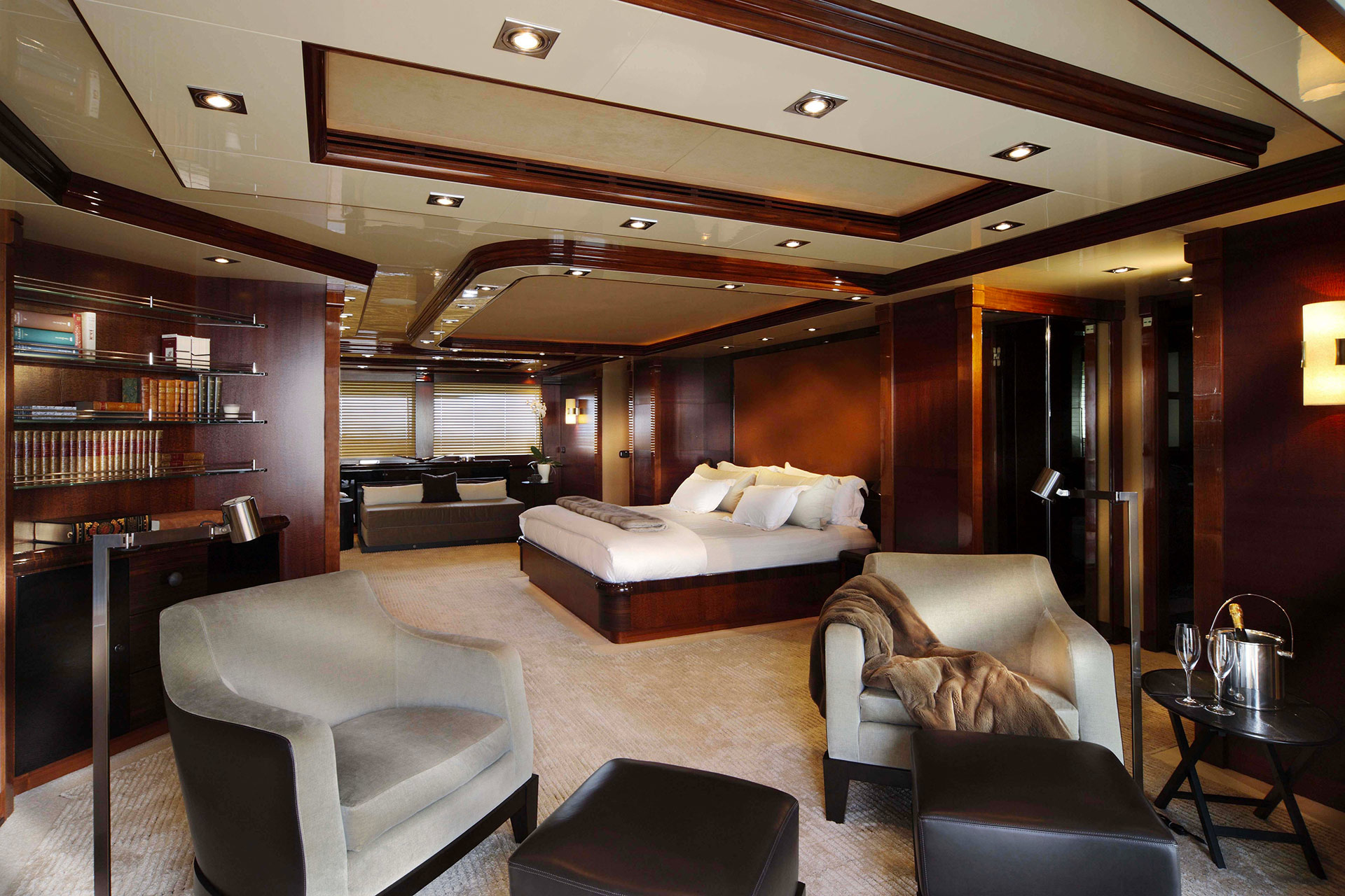 Bedroom in the AZTECA Yacht furnished with Promemoria | Promemoria